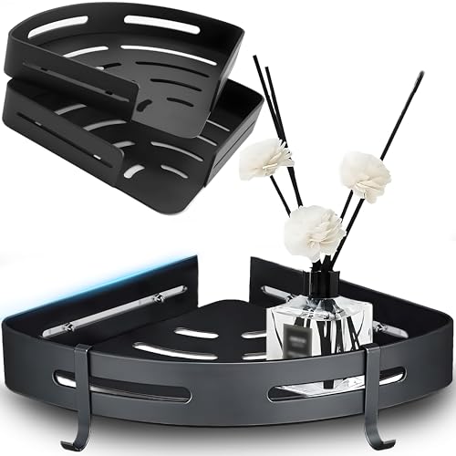 Retoo 2er Set Duschablagen 19x26x3cm - Eckablage Regal, Duschregal Abgerundete Kanten Korrosionsbeständigkeit Regal Montageelemente Lieferumfang enthalten für Badezimmer Küchen Aluminium Schwarz