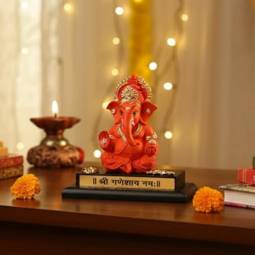 Image of Divine Hindu Ganpati Resin Idol for Car Dashboard & Home Decor | Lord Ganesha Murti Showpiece | Ganesh Chaturthi Diwali Housewarming Gift | Pooja Mandir Spiritual Decor | 7cm Government Lab-Cert