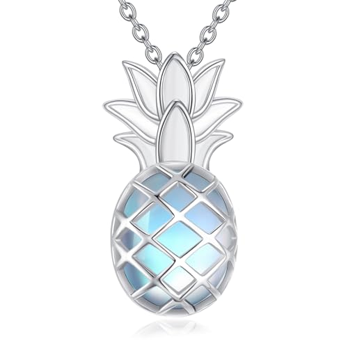 Pineapple Necklace 925 Sterling Silver Moonstone Necklace Pineapple Pendant Necklace Fruit Jewelry Birthday Gifts for Women
