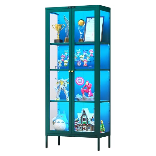 Polup Glass Display Cabinet with Glass Doors, Metal Curio Cabinet