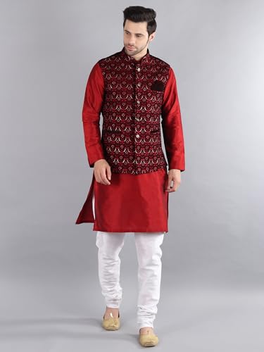 Image of Uri and MacKenzie Men's Silk Blend Kurta Pajama with Designer Ethnic Nehru Jacket /Modi Jacket