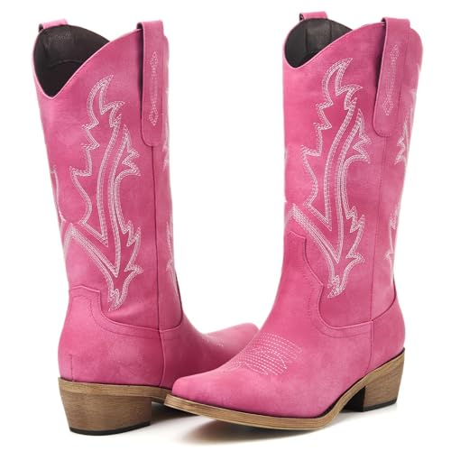 Image of Cowboy Boots for Women, Cowgirl Boots with Embroidered and Chunky Heel, Ideal for Daily Wear and Country Fashion