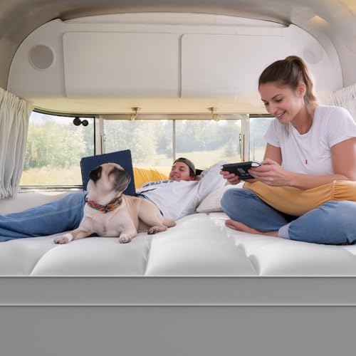 Image of ELEMUSE RV Short King Mattress Topper, Thick Pillow Top Mattress Pad | Overfilled down alternative filling adds plush comfort. Deep pocket design, fits for campers, motorhomes and trailers.