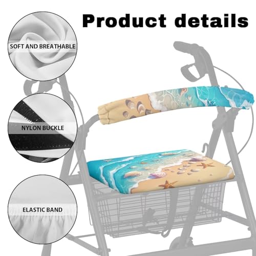 Image of Universal Rollator Walker Seat Covers, Waves Soft Adjustable Backrest Covers, Seat and Backrest Covers for Seniors Women Men