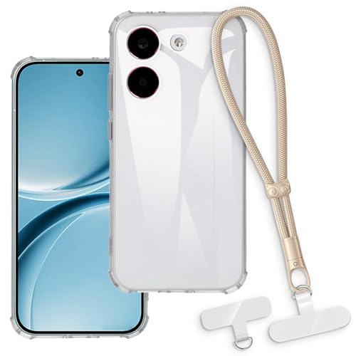 OAGELIM 2-in-1�ی�P�[�X�ƃ��X�g�X�g���b�v Xiaomi Redmi Turbo 5 5G �Ƃ̌݊������� ���O���\�ȃ��j���[�h�t���d�b�J�o�[�A����~�ߕ����h�~�O���b�v�n���h�� (�N���A + �S�[���h)