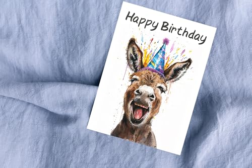 WBdesignz Esel Geburtstag Karte mit Umschlag - Lustige Geburtstagskarte “Happy Birthday” Glückwunschkarte Geschenkkarte zum Geburtstag Happy Birthday Karte (DIN A6)