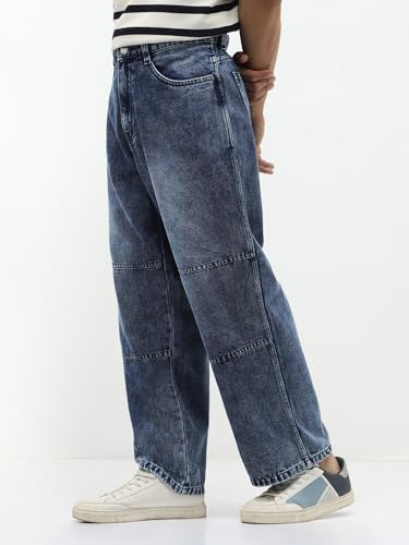 Image of Urbano Fashion Men's Loose Baggy Fit Cut and Sew Panelled Jeans Non-Stretchable