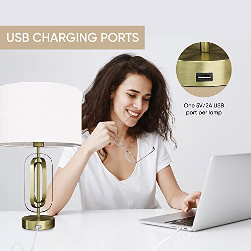 Aliot Set Of 2 Table Lamps For Living Room With Usb Ports - Fully Dimmable End Table Lamps For Bedroom, Bedside Nightstand Lamps, Elegant Modern Bed Side Lamps, Bronze&White #TOP3