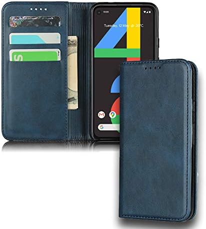 Zouzt Vagen Leather Folio Flip Wallet Case Compatible With Google Pixel 4A 5G with Magnetic Closure/Kickstand Feature/Card Slots (Blue)