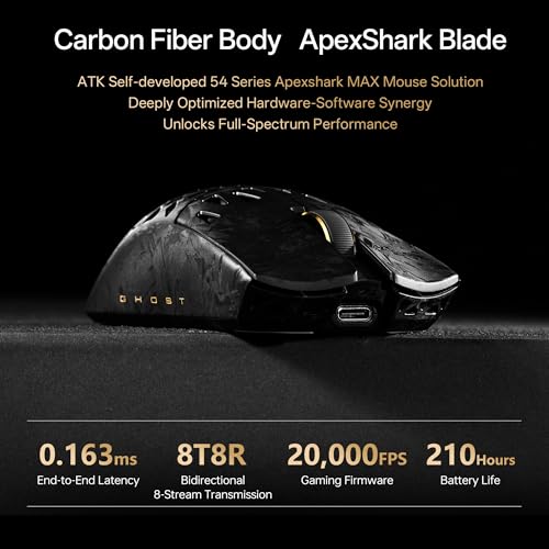 Image of ATK Blazing Sky Ghost Hollow Carbon Fiber Wireless Gaming Mouse,PAW3950 Ultra Sensor, Nordic 54L15, 8k Poling, 48g, Tri-Mode 2.4G /Bluetooth /Wired