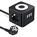 Regleta Enchufes USB, Cube Enchufe con 3 USB Puertos y 2 Tomas,Cubo Enchufe Multiple con Interruptor, Powercube Ladron Enchufes Multiple con Lámpara de Noche Táctil para el Dormitorio,la Oficina Negro
