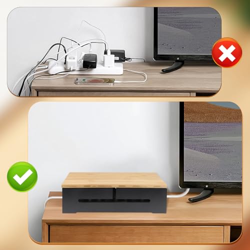 DBREAKS Kabelmanagement Box, 2 STK Kabelbox aus Holz, Kabel-Organisationsbox mit magnetischem Bambus-Deckel und Kabelbindern, Wandmontierbare Kabelbox, Kabelkasten für Cable Organizer (Schwarz)