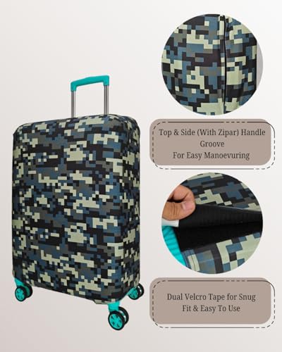 Image of Army Printed Luggage Cover for Traveling Bag & Suitcase - Stretchable & Scratchproof Trolley Protector with Velcro Lock & Lightweight Washable Material(Suitcase Not Included, Only Cover in Product)