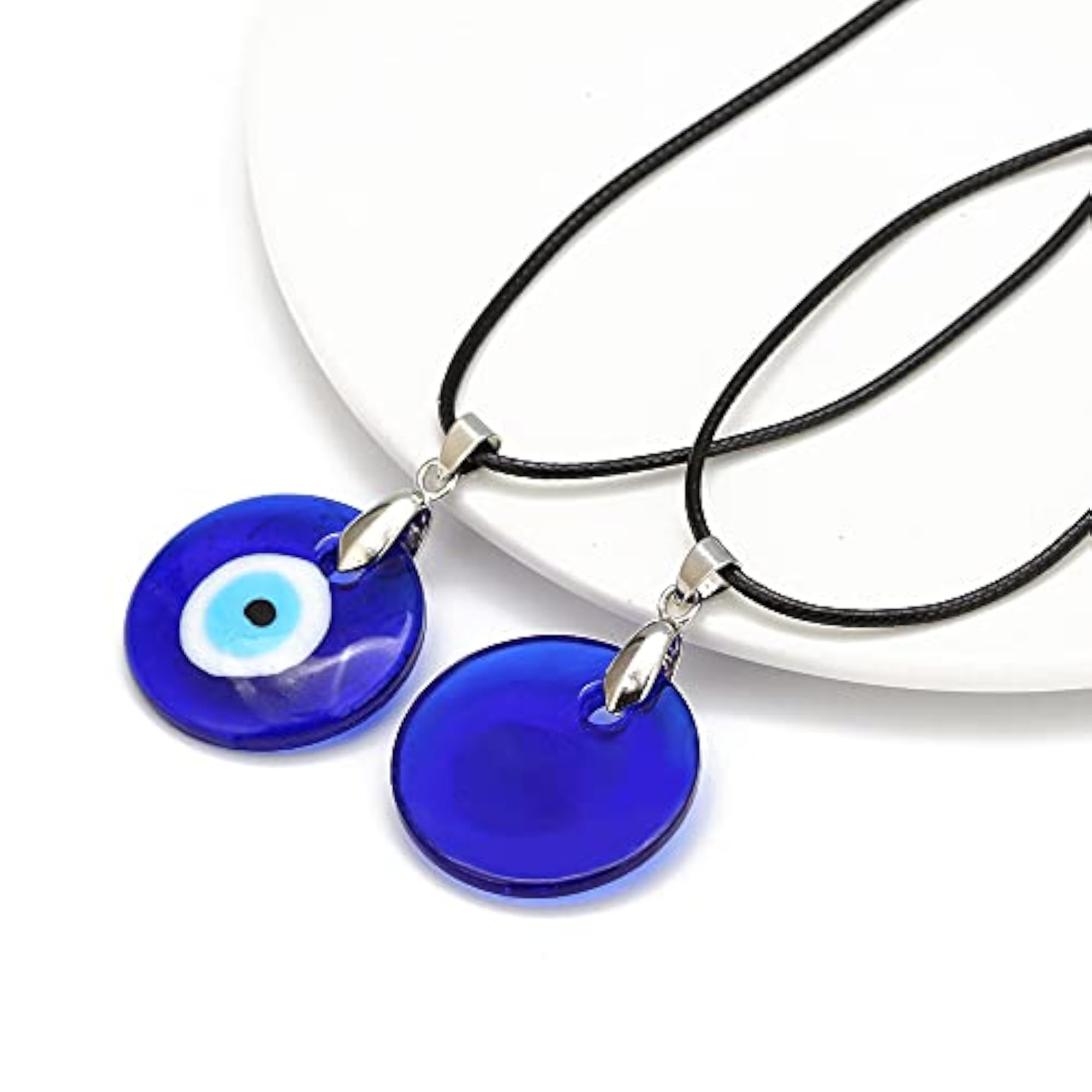 Evil Eye Pendant Necklace, Glass Leather Rope Chain