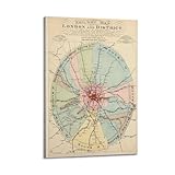 Poster mit Vintage-Karte, Londons Eisenbahnnetzwerk im letzten Jahrzehnt des 19. Jahrhunderts, Wandkunstdruck, ästhetische Raumdekoration, Gemälde, Leinwand, Dekoration für Zuhause und Büro, 60 x 90