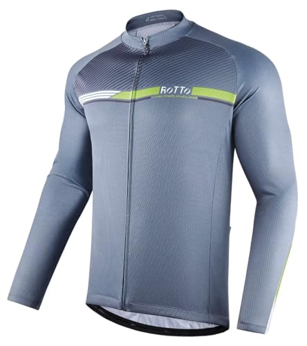 ROTTO Mens Long Sleeve Cycling Jersey Bike Shirt with Rear Pockets