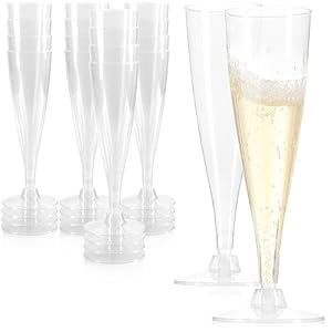 com-four® 16x Mehrweg Sektglas - transparente, stapelbare Kunststoff-Sektkelche für Party, Camping und unterwegs - wiederverwendbar und spülmaschinengeeignet - Sektflöten