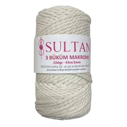 Sultan 3 Büklüm Makrome İpi 250 g 000 Açık Krem