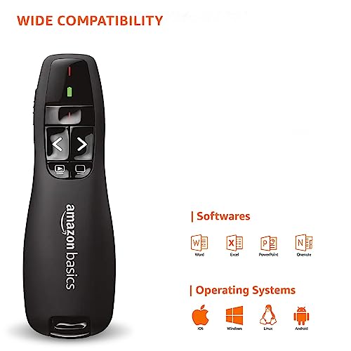 Image of Amazon Basics Wireless Laser Controller for Presentation, with USB Receiver and Battery Indicator (Battery Not Included)