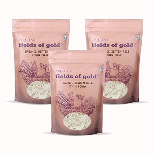 Image of PRISTINE Fields of Gold Organic Beaten Rice (Thin Poha), 400 g (Pack of 3)