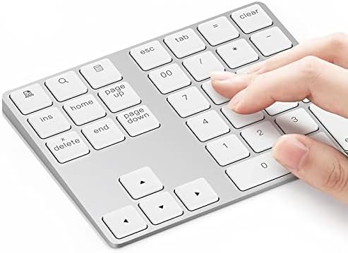 Lekvey Bluetooth Number Pad, Aluminum Rechargeable Wireless Numeric Keypad Slim 34-Keys External Numpad Keyboard Data Entry for Laptop, MacBook, MacBook Air/Pro, iMac, Windows, Surface Pro - Silver