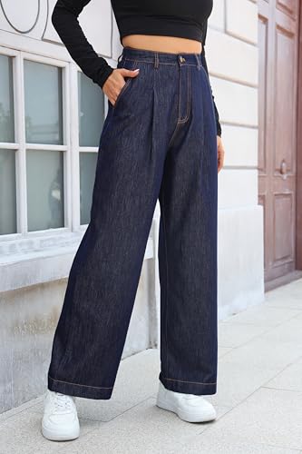 Love Welove Fashion Wide Leg Jeans for Women Dark Blue High Waist Denim Pants with Elastic Back Plus Size 3XL Fall Winter2