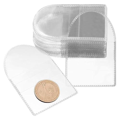 50 Stück Münzhüllen Einzeln, 5.5 * 5.2 cm Münztaschen Set, Münzen Hüllen, Münzen Aufbewahrung, Transparente Münzhüllen Tasche für Münzen, Schmuck und Kleine Gegenstände