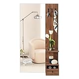 SONGMICS Wall-Mounted Mirror, Full Length Mirror with Storage, Hanging Mirror, 42.5 x 23.6 x 6.9 Inches, 3 Hooks, Easy to Assemble, for Living Room, Hallway, Bedroom, Walnut Brown ULFM012N01