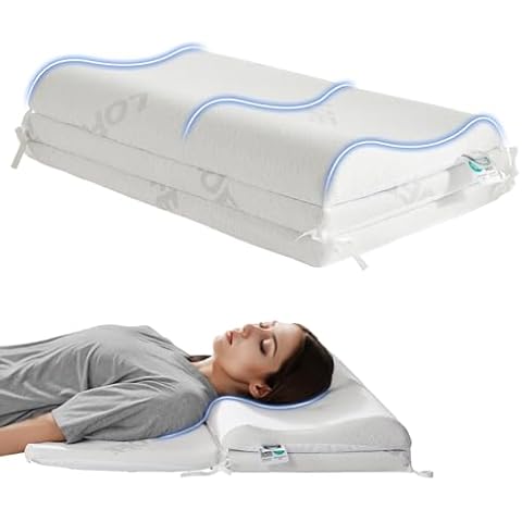 LOFE Contour Pillow for Neck Pain - 3in1 Memory Foam Pillows for Multipurpose, Contour Pillow 8 Heights for Stomach/Side/Back Sleeper, CertiPUR-US Ergonomic Cervical Neck Pillow for Neck Pain Relief Cover