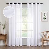 MIULEE 2 Panel White Semi Sheer Window Curtains - 84 Inch Long Elegant Decoration Grommet Top Voile Panels/Drapes/Treatment Linen Textured Panels for Bedroom/Living Room (54X84 Inches)