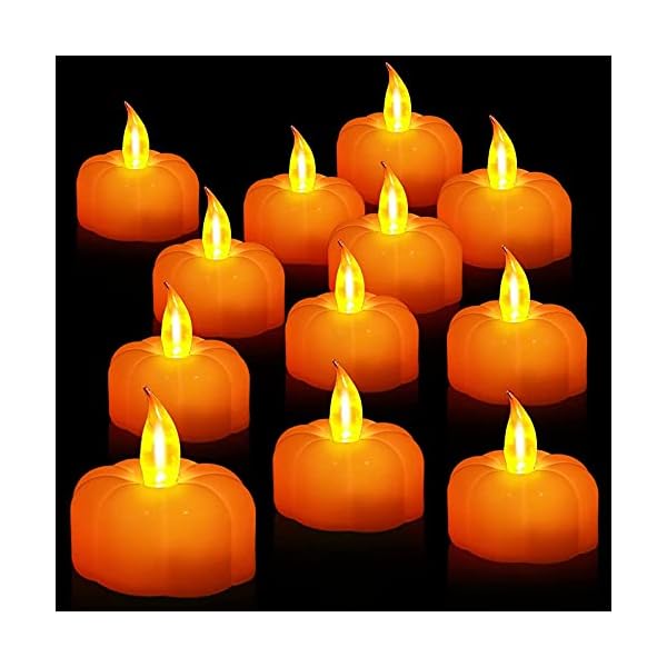 Turnmeon 12 pack fall pumpkin tea lights led pumpkin flame less candles battery operated fall decoration flickering candles for fall thanksgiving table decoration home halloween indoor party decor  urban country home decor