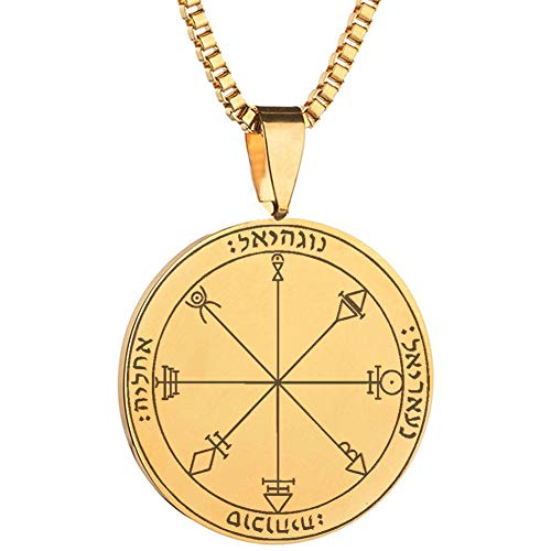 Key of Solomon Gold Plated Detailed Engraved First Pentacle of Venus for Love Stainless Steel The The King Talisman Pendant Necklace