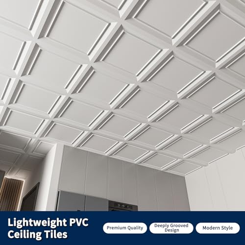Art3dwallpanels Ceiling Tiles 24 x 24 Drop Ceiling Tiles, 12 Pack Drop in High Grade PVC Wall Panels, Fire Rated, Waterproof, Light Weight, Cover 48 Sq.Ft, White - Image 5
