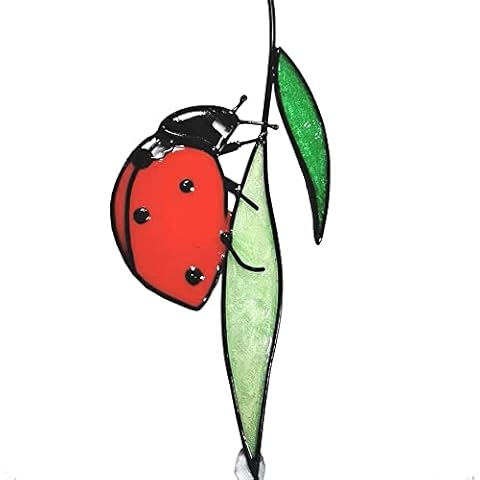 SEIWEI Ladybug Suncatcher Stained Glass Window Wall Door Hangings Family Car Decoration Ladybug Suncatcher for Garden, Yard, Patio Cover