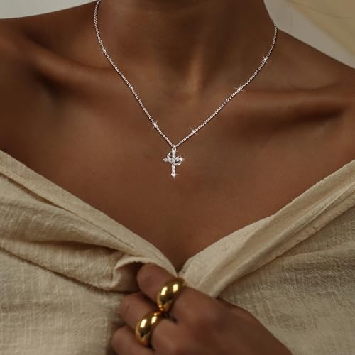 Christmas Gift Crown Cross Necklaces for Women Non Tarnish Dainty 14K Gold/Silver/Rosegold Plated CZ Pendant Necklace for Women Trendy Simple Cross Charm Jewelry for Women2