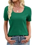 LOMON Womens Casual Summer Short Sleeve Sweater Square Neck Dressy Casual Blouses Knit Tops 2026 Trendy Green M