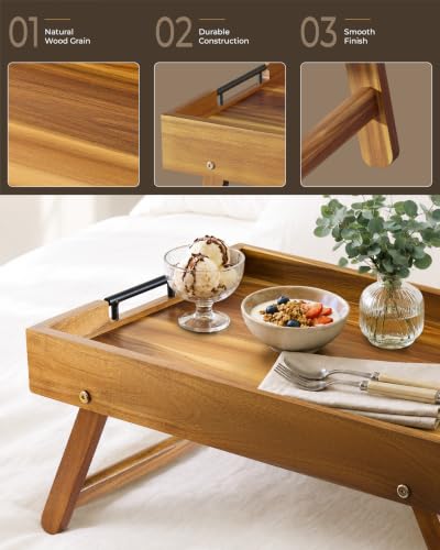 Image of INSAGO Extra Large 22 inchx14 inch Folding Breakfast in Bed Tray with Legs, Handles | Bed Trays For Eating With Non-Wobble Legs, No Assembly Required, Raised Edges And Secure Metal Grips For Laptop, Sofa & Meals