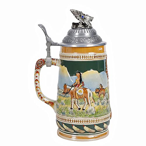 Aeiddrwaa 0.85L Beer Stein With Matel Pewter Lid Bavaria Steel Germany Oktoberfest Tankard Eagle Bierkrug Drinking Glass Horn Coffee Mug Stine Christmas Ornaments Deutschland Bayern #TOP5