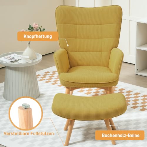 HOMCOM Ohrensessel mit Hocker Sessel mit Cordoptik für Wohnzimmer Orange – Ansicht 5