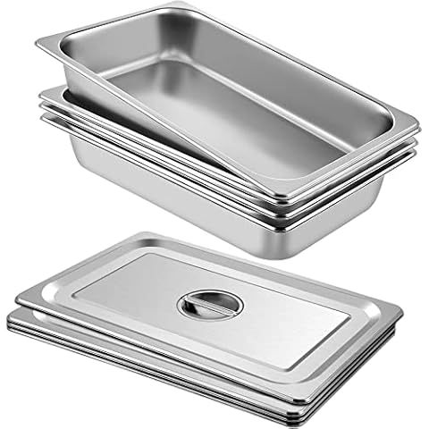 Mophorn 4-Pack Hotel Pan with Lid Cover