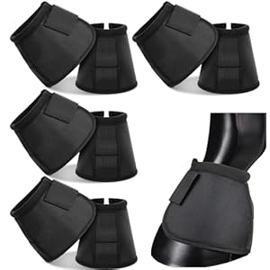 Hosuly 8 Pcs Bell Boots for Horses, Black Horse Boots That Prevent Injury from Overreach, Easy to Put on and Care, Lightweight and Durable, Professional Nylon Horse Care Boots for Protection(L)