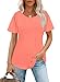 Short Sleeve T Shirts for Women Oversized Summer Tops Fashion Pleating Beach Vacation Clothes for Women Coral XL