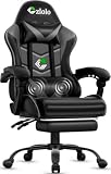 Czlolo Gaming Chair with Footrest Racing Style Lumbar Support Massager Video Game Chair with Metal Legs, High Back Reclining Gamer Chair with Headrest, 360° Swivel Office Computer Desk Chair (Gray)