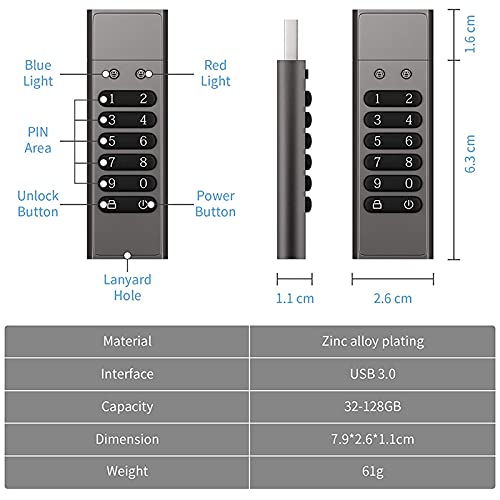 Unità USB sicura, chiavetta USB da 32 GB chiusa, chiavetta di promemoria con password, chiavetta con tastiera U Disk Flash
