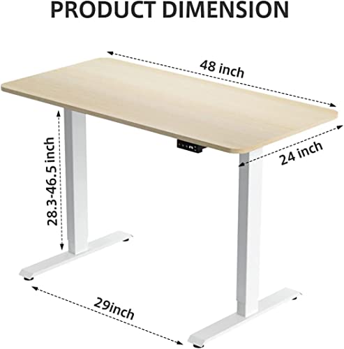Joy Worker Electric Height Adjustable Standing Desk, Light Wood Whole Piece 48 X 24 Inches Sit Stand Up Desk With Memory Controller, Quick Assembly Standing Workstation For Home Office #TOP2
