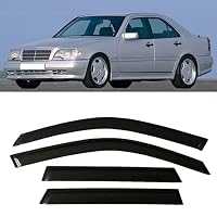 4pcs Outside Mount Rain Guard Visors – Mercedes Benz W203 C230 2001-2007, Dark Smoke