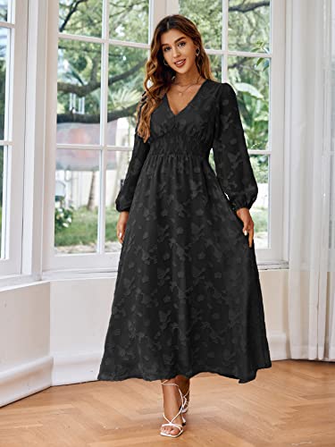 Image of Simplee Apparel Women's Boho Floral V Neck Formal Maxi Ruffle Dress Long Flowy Bridesmaid Wedding Party Evening Dress