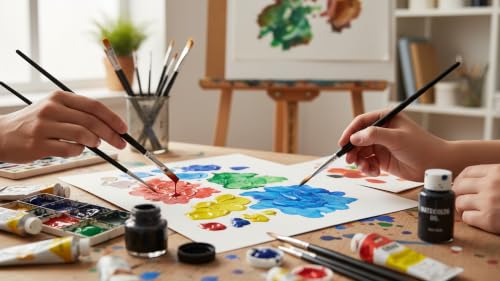 Image of Like it Artist Premium Handmade Professional Mix Painting Brush Set for Acrylic, Watercolor, & Gouache Painting (15 Brushes + 1 Free mop Paintbrush) (Wood), Synthetic Bristle with Brush Holder