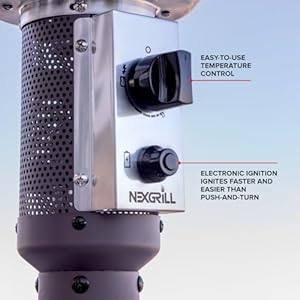 Nexgrill sundara 92 bronze outdoor patio heater 48000 btus 2 wheel transport electronic ignition easy tank access control knob propane heater for porch garden backyard 920 01002  urban country home decor