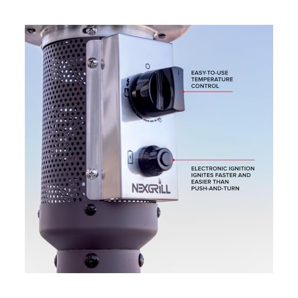 Nexgrill sundara 92 bronze outdoor patio heater 48000 btus 2 wheel transport electronic ignition easy tank access control knob propane heater for porch garden backyard 920 01002  urban country home decor